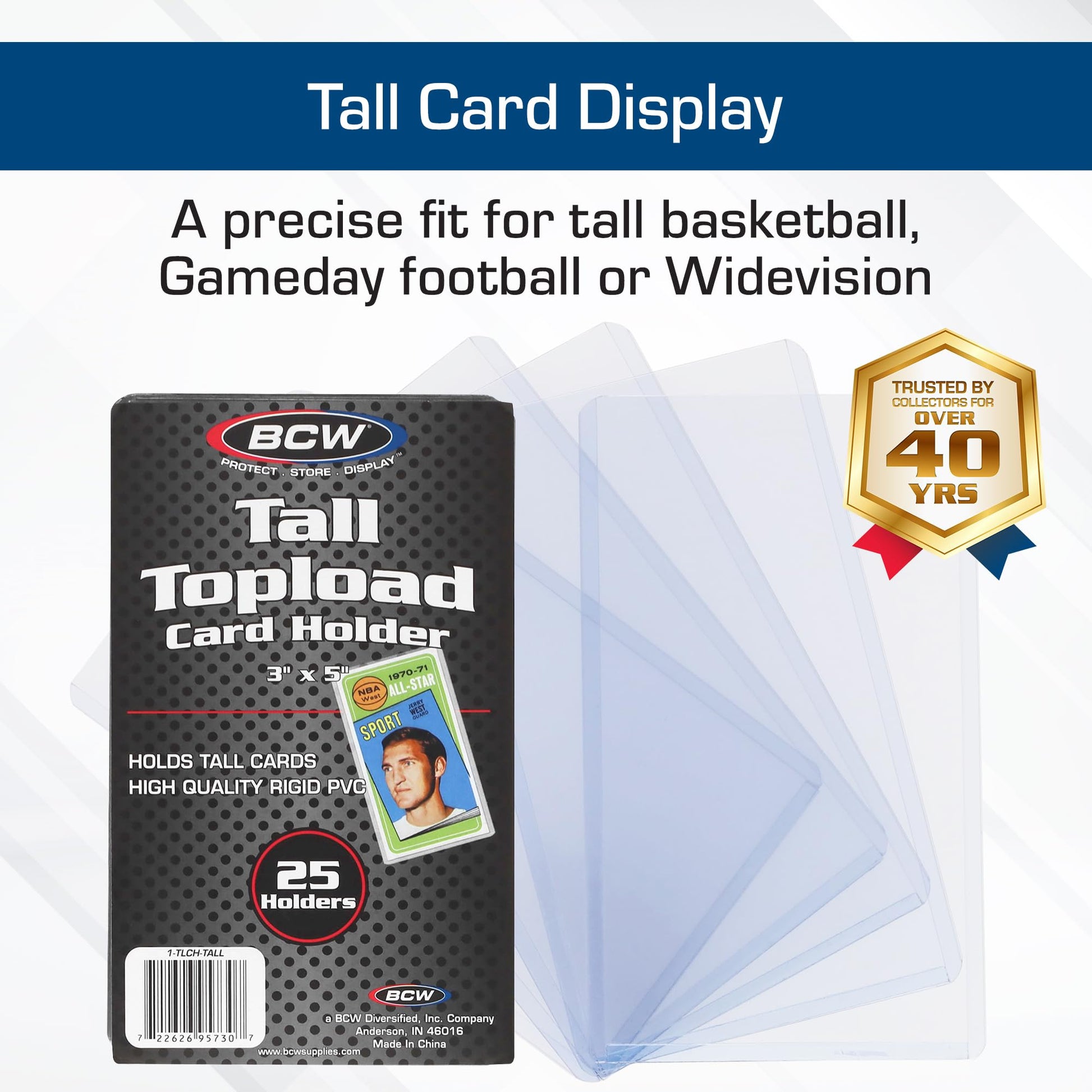 BCW Tall Card Topload Holders - 25 Pack | Premium Top Loaders for Sports Trading Cards | Fits Tall Basketball, Football, Widevision Cards | Clear