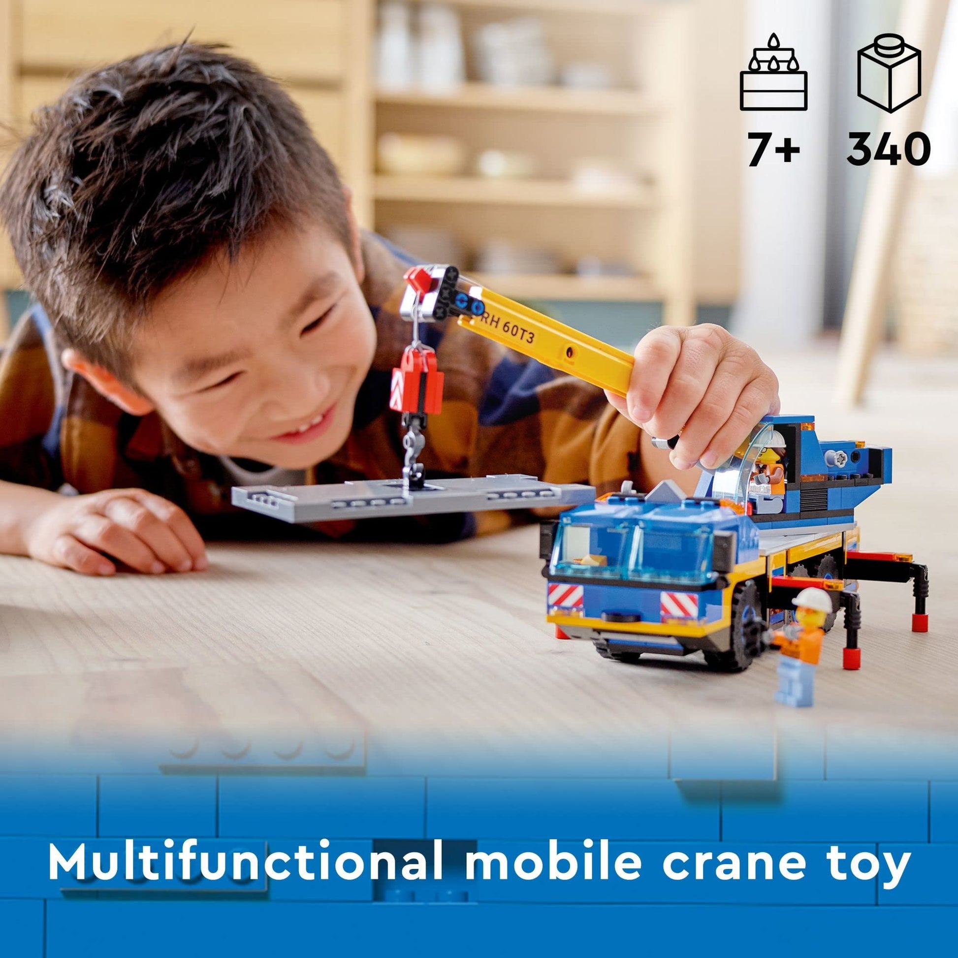 LEGO City Great Vehicles Mobile Crane Truck Toy Building Set 60324 - Construction Vehicle Model, Featuring 2 Minifigures with Tool Toys Kit and Road