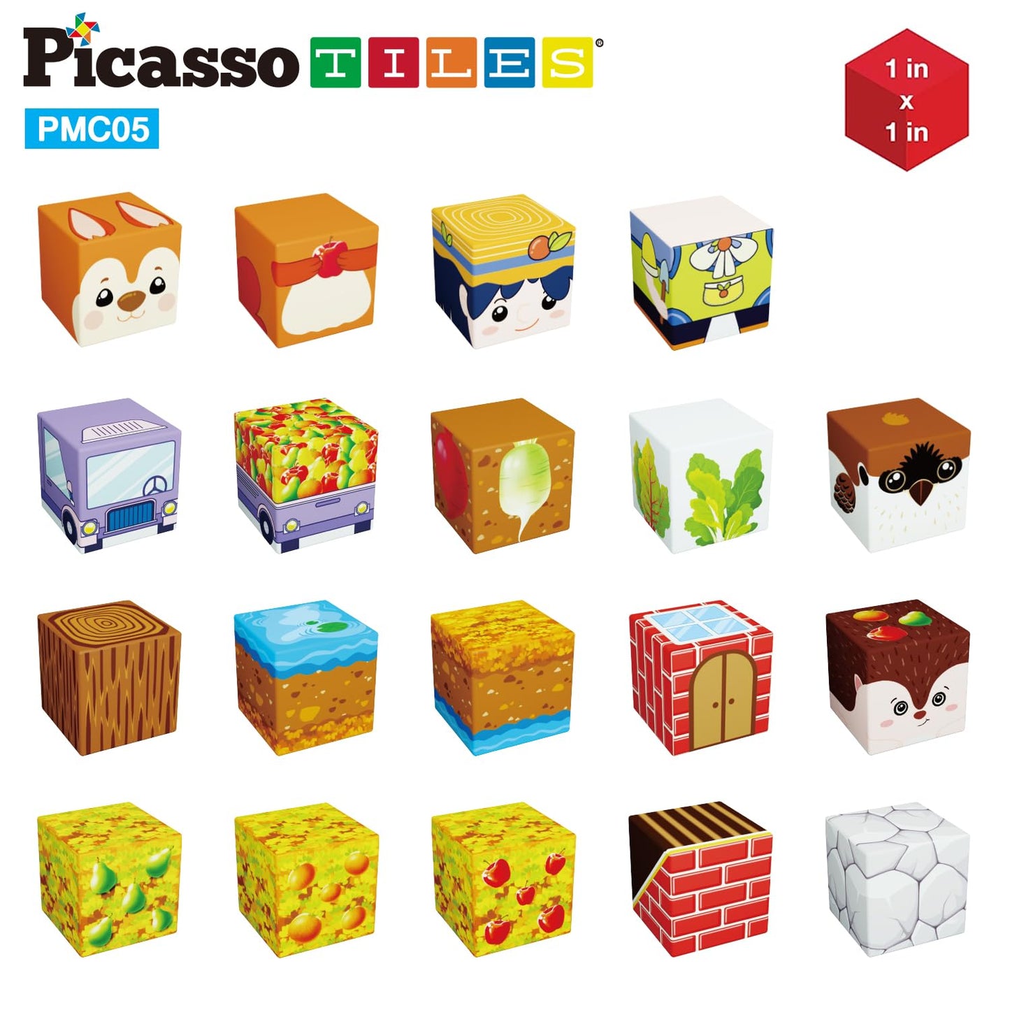 Picasso Cubes 1” Fall Autumn Harvest Theme Magnetic Blocks Build Cubes 90 Piece Magnet Tile Construction Building Block Set Sensory Toy Early