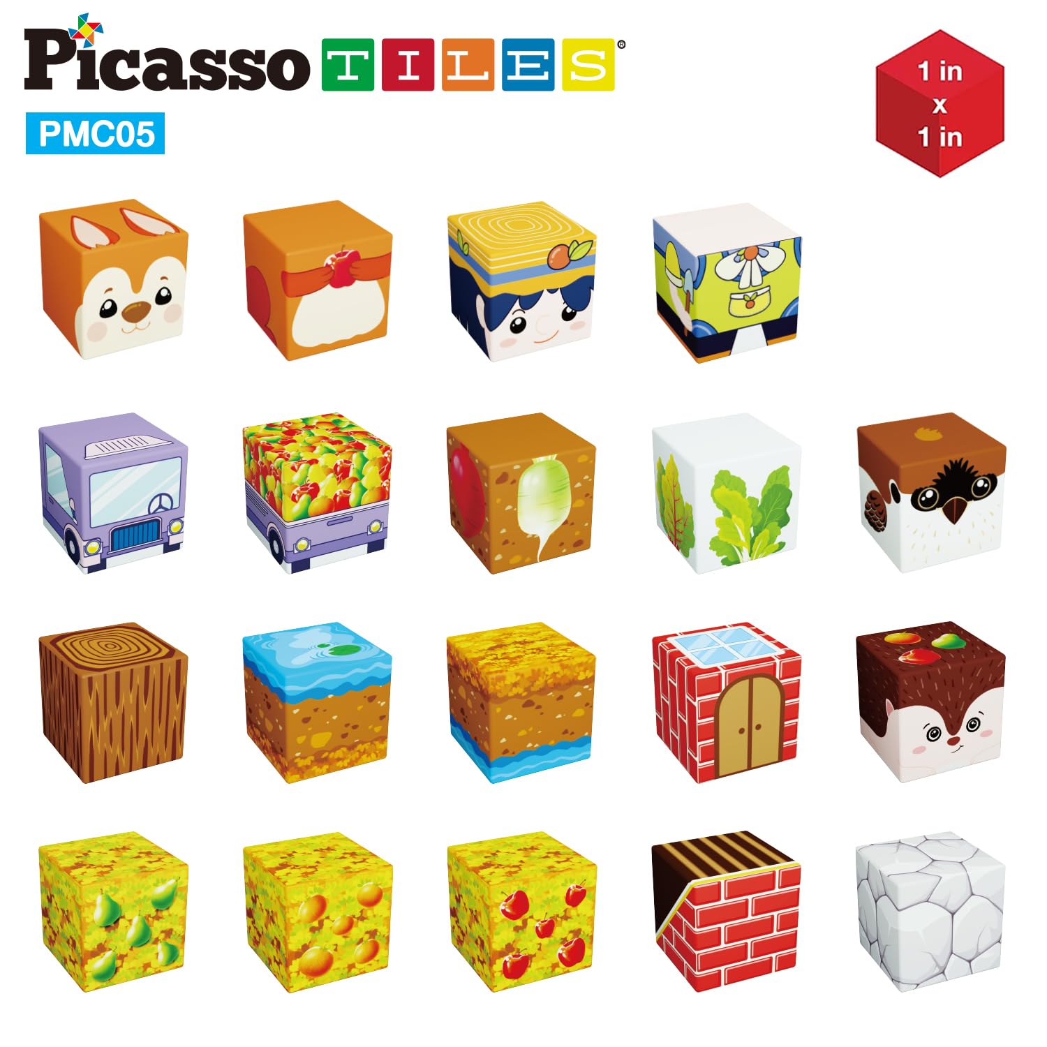 Picasso Cubes 1” Fall Autumn Harvest Theme Magnetic Blocks Build Cubes 90 Piece Magnet Tile Construction Building Block Set Sensory Toy Early