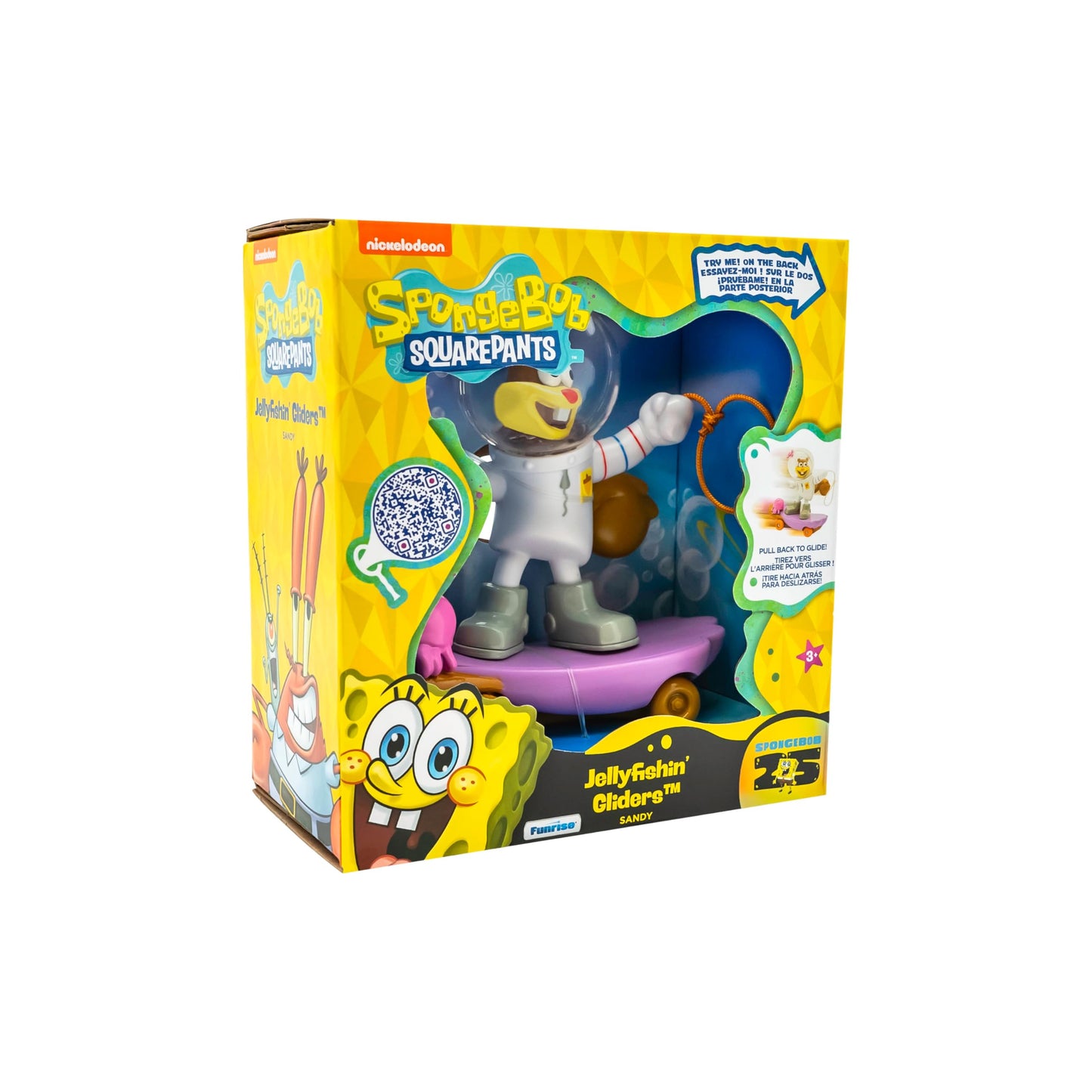 SPONGEBOB SQUAREPANTS Jelly Fishin Gliders - 5 in Sandy Cheeks Pull-Back Racing Toy with Action Net, Fast Motion & Undersea Adventure Play for Kids