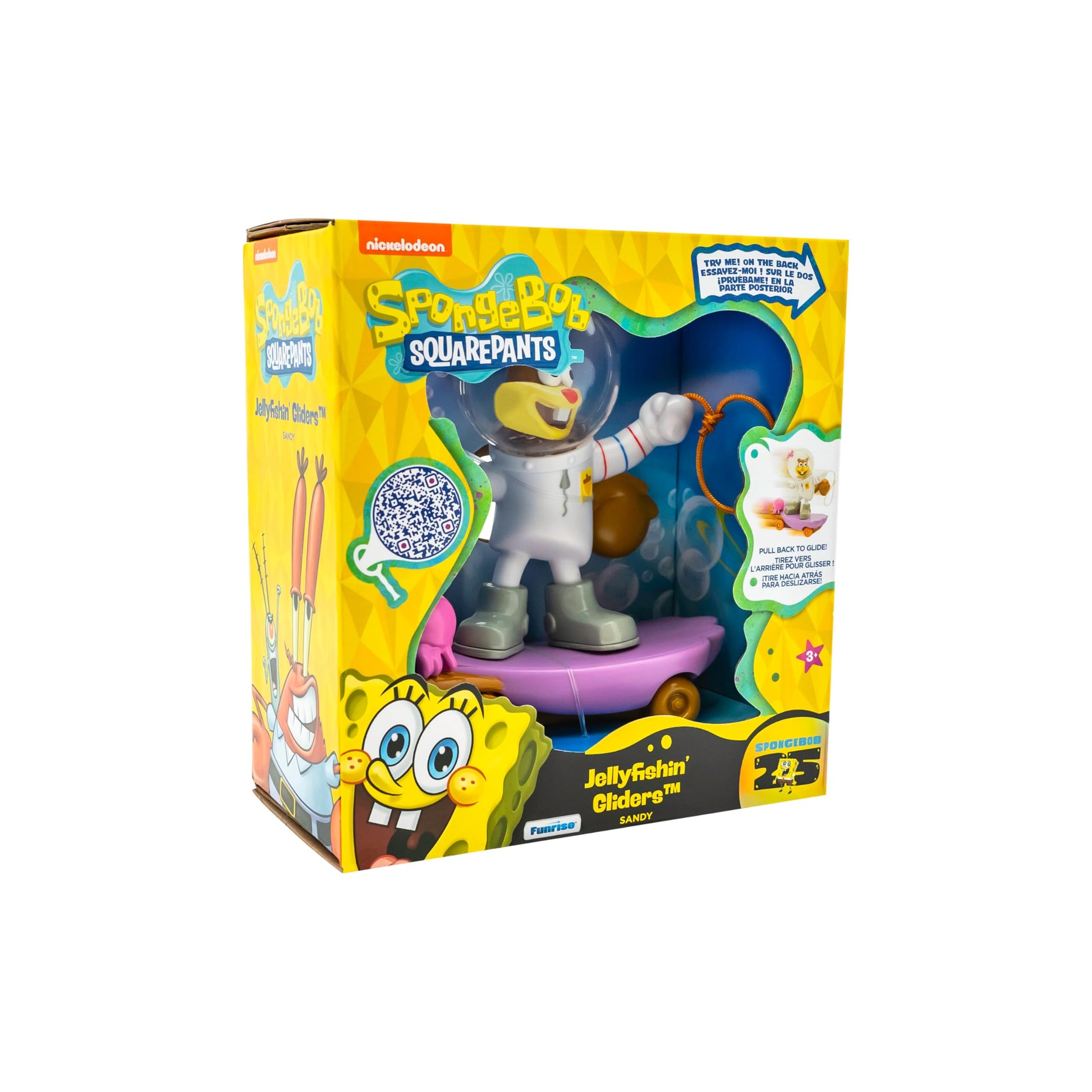 SPONGEBOB SQUAREPANTS Jelly Fishin Gliders - 5 in Sandy Cheeks Pull-Back Racing Toy with Action Net, Fast Motion & Undersea Adventure Play for Kids