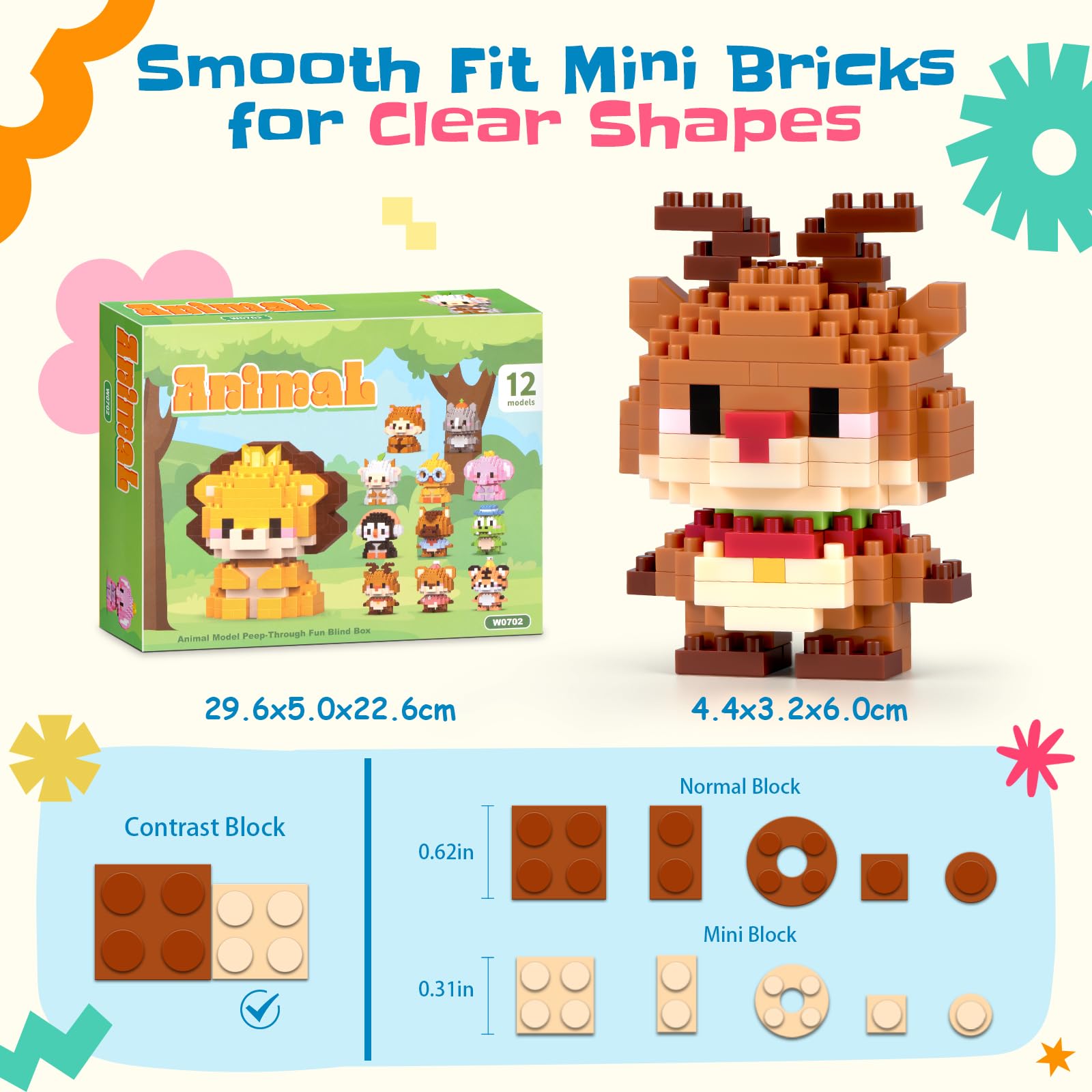 IBLOTIME Party Favors Micro Animal Building Sets Easter 12 Pack Punch Box Surprise Mini Builds Goodie Bag Stuffers Gift Christmas Birthday Ages 14+