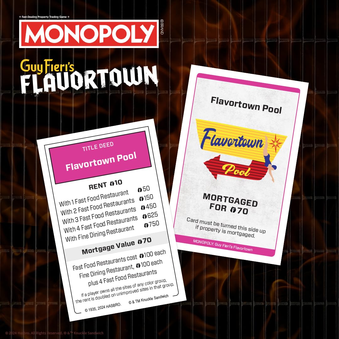 Monopoly: Flavortown Board Game, Featuring '68 Chevy Camaro, Knuckle Sandwich Coin and More, Buy, Sell, Trade Guy Fieri’s Restaurants, Build Your Own
