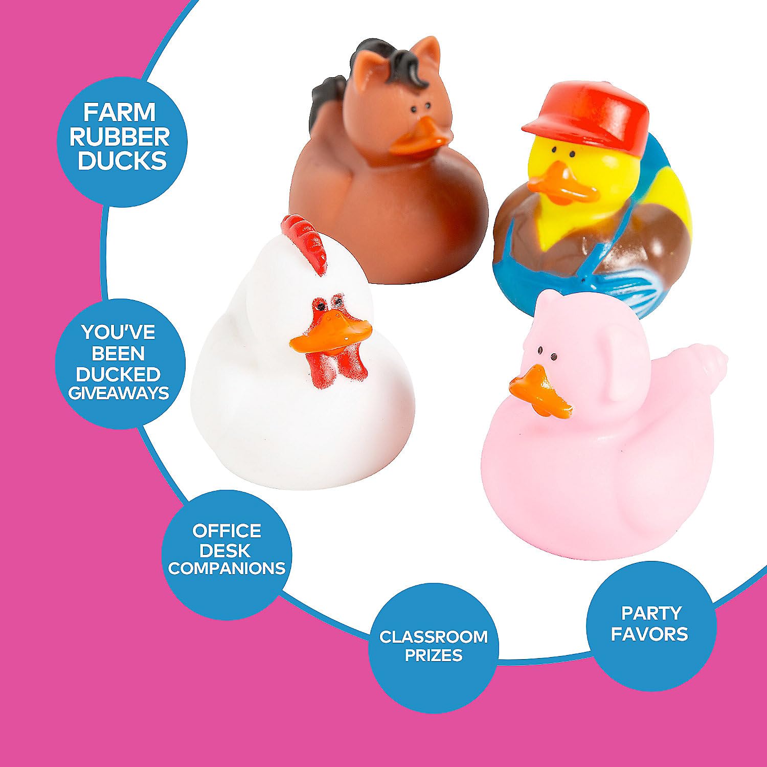 Farm Rubber Ducks, Duckies, 12 Pieces, Birthday Parties, Treasure Chest Supplies