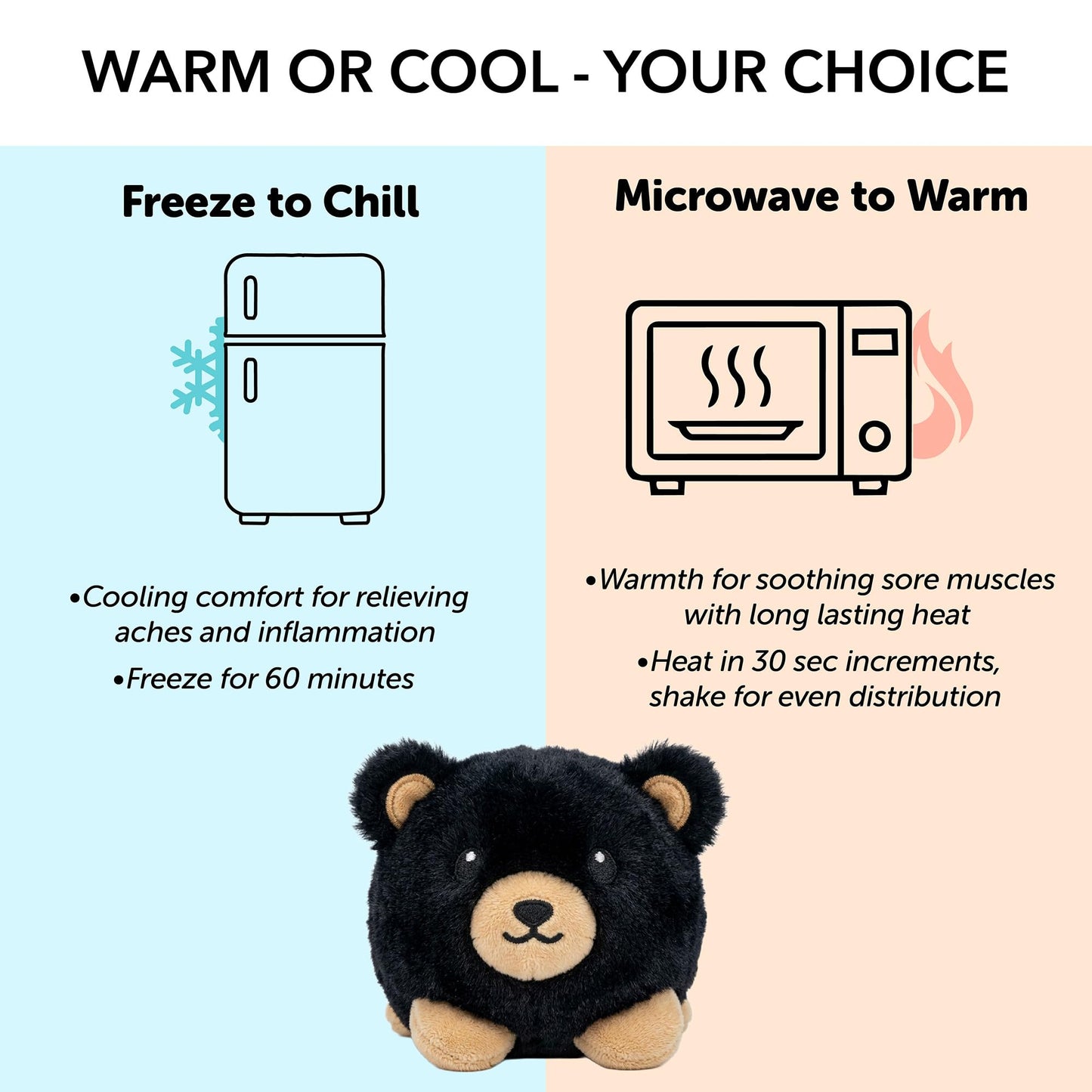 Warm Pals Baby Black Bear, Small 3x5 Microwavable Comfort, Heated Plushie for Warmth, Calming Anxiety, Relaxing Bedtime Snuggles and Cozy Toys