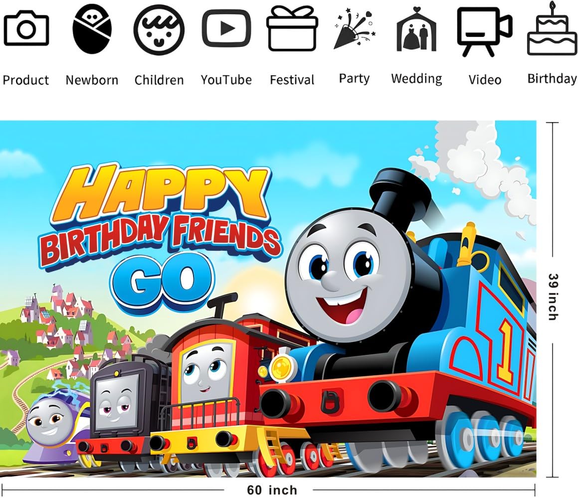 Train Birthday Backdrop Party Supplies for Train Themed Party Decorations(5x3ft)