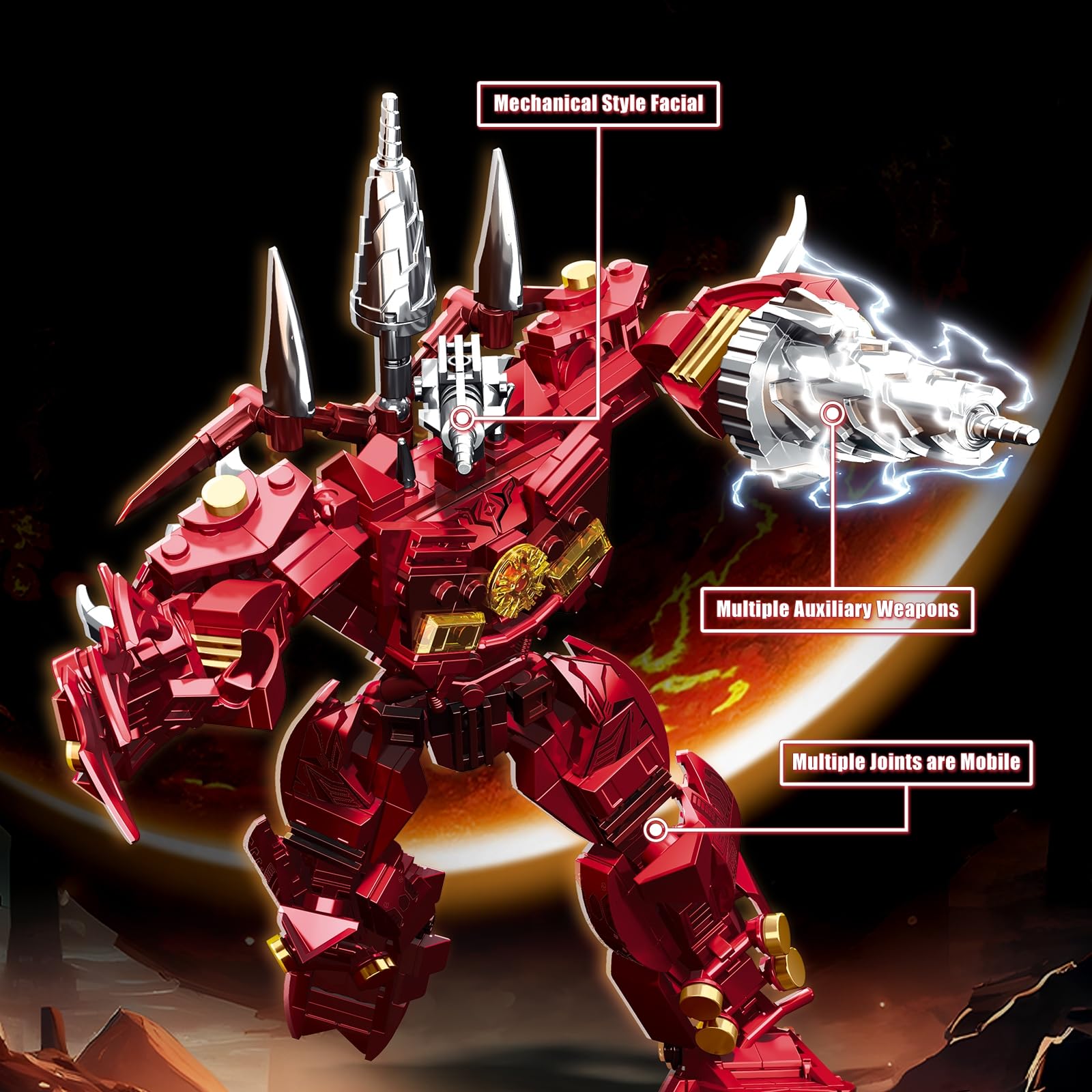 HIGH GODO Red Drill Mech Robot Building Blocks Set, Toilet Upgraded TV Figure Mech Model Building Kit, Cool Creative Robots Toys Gift for Teens