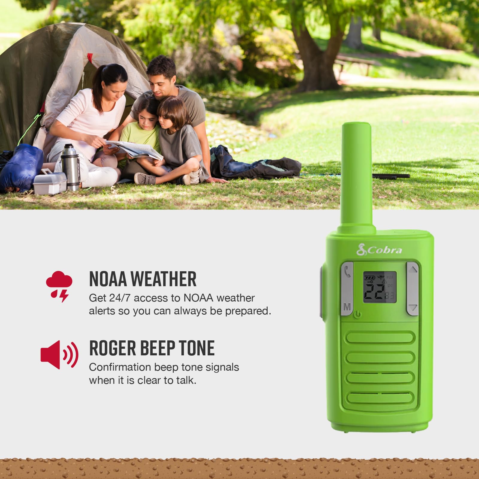 Cobra RX100 16-Mile Range Family Walkie Talkies (4-Pack) - 16-Mile-Long Range, Kid-Friendly Communication, 22 Channels, NOAA Weather Alerts, Call