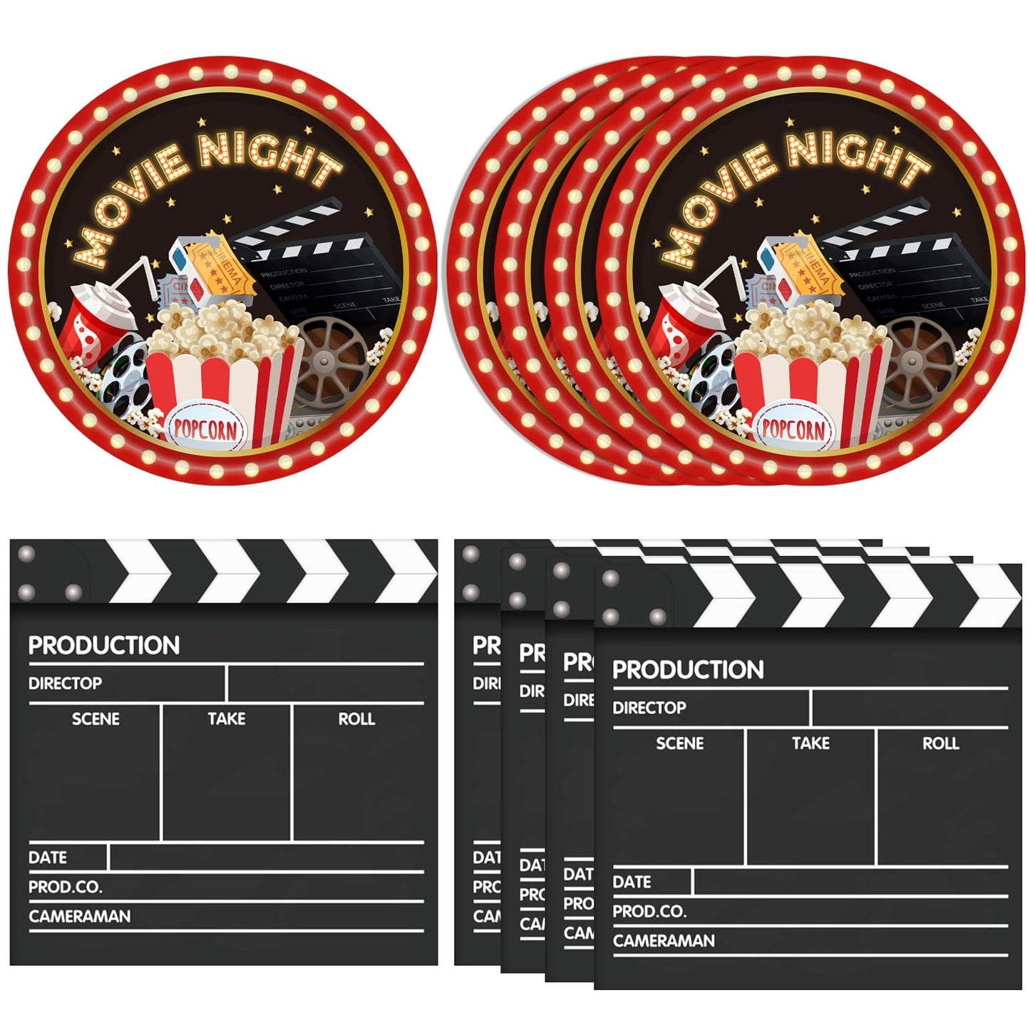 40PCS Movie Night Party Supplies Movie Theme Birthday Party Plates and Napkins Set Movie Night Disposable Dinnerwares Favors for Movie Theme Party