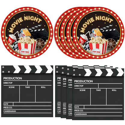 40PCS Movie Night Party Supplies Movie Theme Birthday Party Plates and Napkins Set Movie Night Disposable Dinnerwares Favors for Movie Theme Party