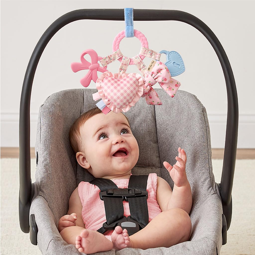 Itzy Ritzy Teething Activity Toy - Bitzy Busy Ring Infant Teething Toy Features Braided Teether & Dangling Toys, Includes Textured Ribbons, Crinkle