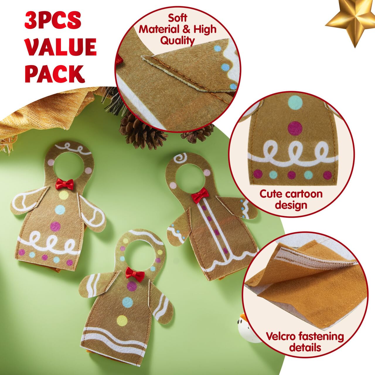 JOYIN 3 PCS Xmas Doll Clothing Gingerbread Set, Gingerbread Doll Outfits Christmas Accessories Outfits for Christmas Party Decorations and Xmas