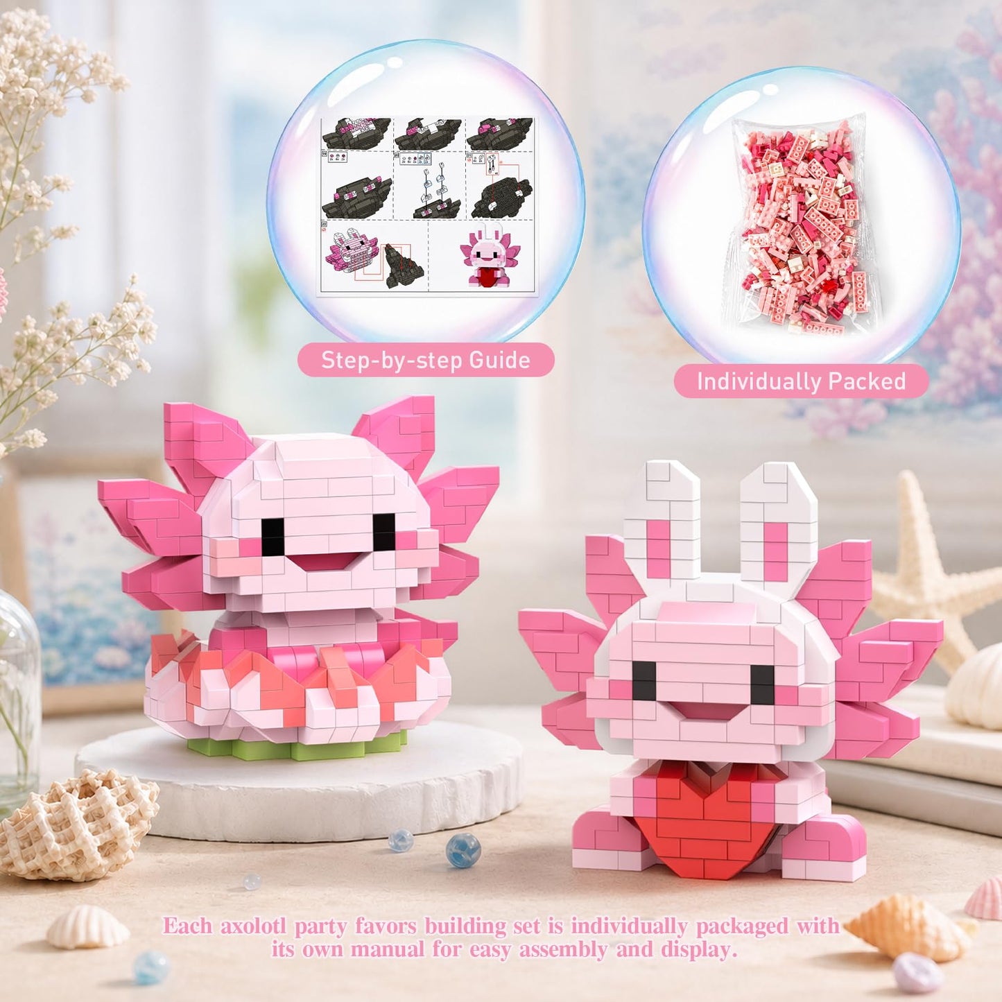Vziimo Axolotl Set, 6 Pack Mini Axolotl Animals Party Favors Toy Figurines, Goodie Bag Stuffers, Classroom Small Prize Toys Box, Marine Animal Gifts