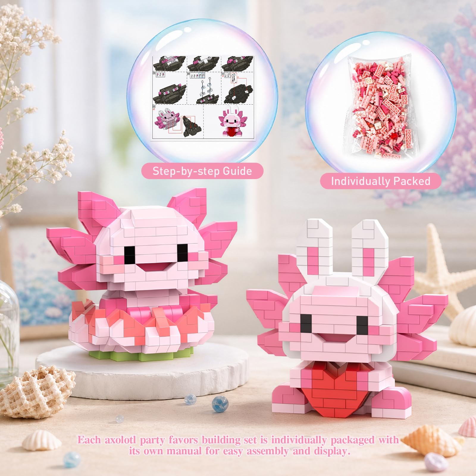 Vziimo Axolotl Set, 6 Pack Mini Axolotl Animals Party Favors Toy Figurines, Goodie Bag Stuffers, Classroom Small Prize Toys Box, Marine Animal Gifts