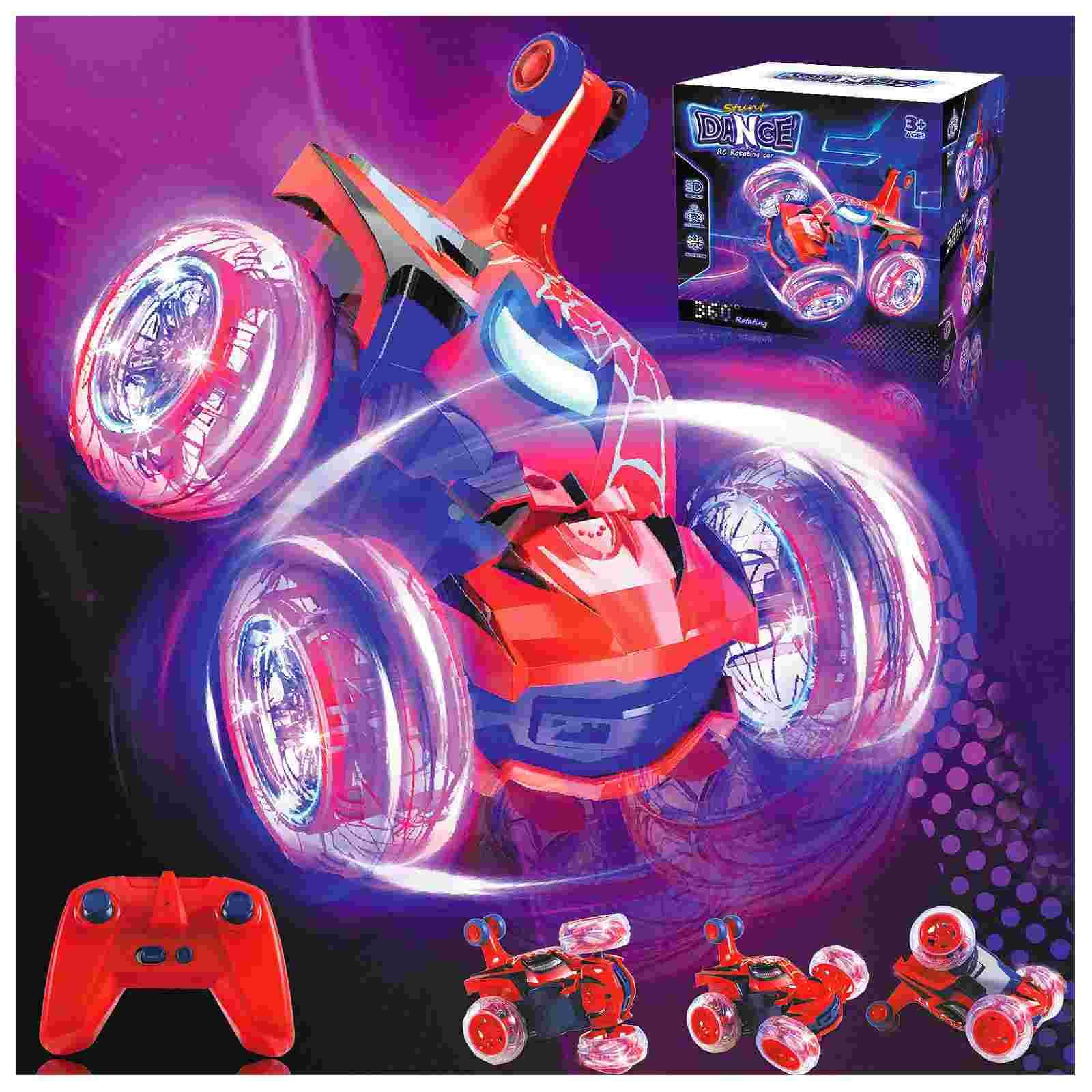 Kids Toys Spider RC Car for Boys 4-7 - Cool Spider Monster Remote Control Crawler Toy 360° Flip Fast Stunt & 4WD Light Up Wheel - Fun Boy Gift Idea