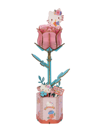 Hands Craft Hello Kitty and Friends Pink Rose 3D Wooden Puzzle Kit | DIY Flower Model | Arts & Crafts for Adults & Kids | Creative Hobby Kits | Hello