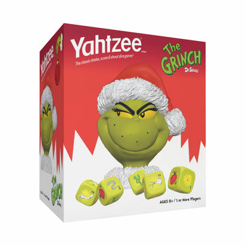 YAHTZEE Grinch Dice Game, Collectible Dice Cup with Green Dice, Christmas Themed Family Board Game, Classic Game with a Festive Dr. Seuss Twist