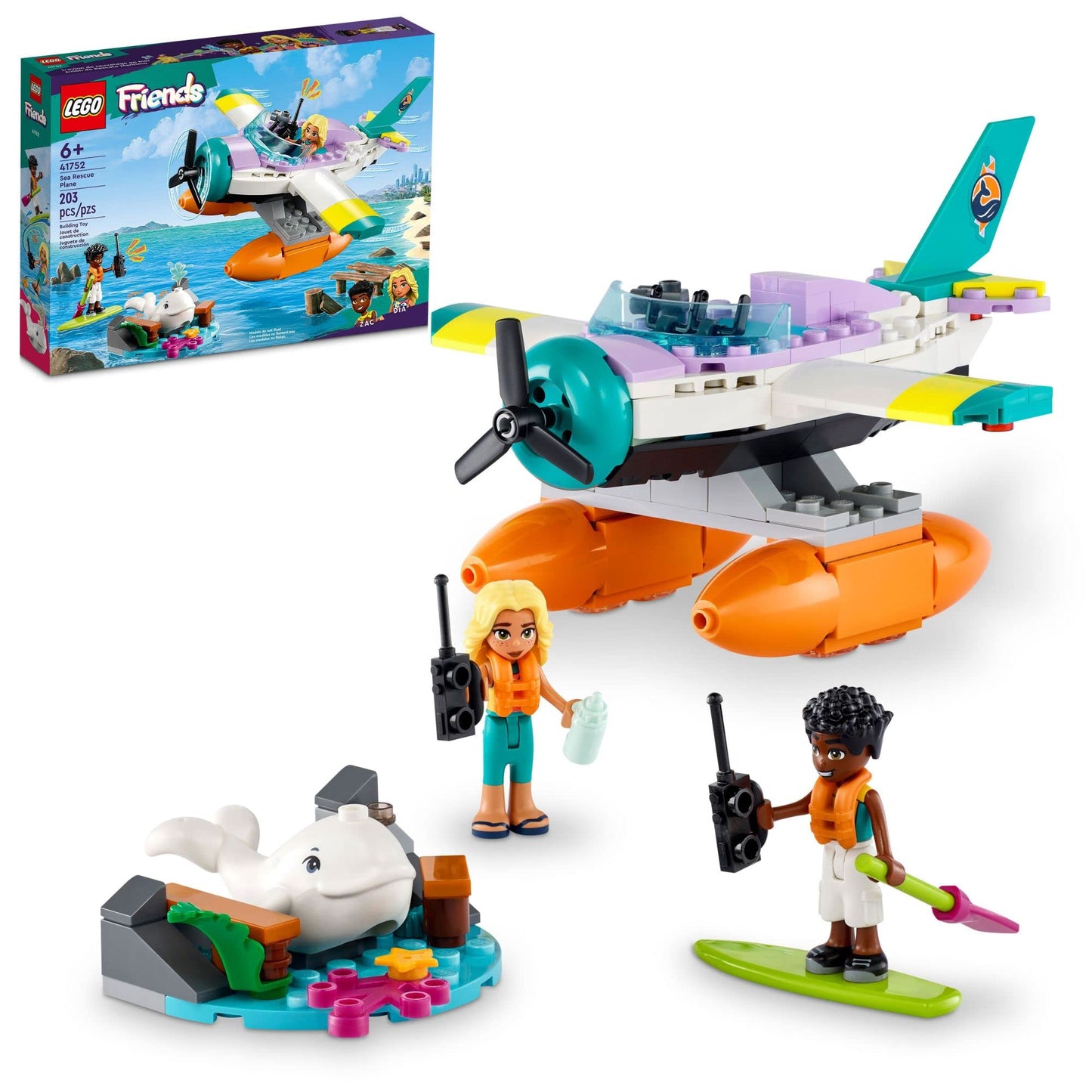 LEGO Friends Sea Rescue Plane 41752 Building Toy, Creative Fun for Girls and Boys Ages 6+, Includes 2 Mini-Dolls and a White Whale Plus Lots of