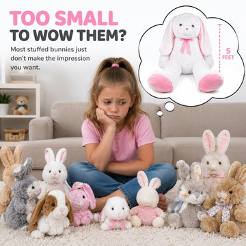 Kangaroo Giant Stuffed Bunny Plush 5 Foot Oversized Bunny Stuffed Animal Ultra Soft Plush Rabbit with Floppy Ears, Large White Bunny for Kids, Girls