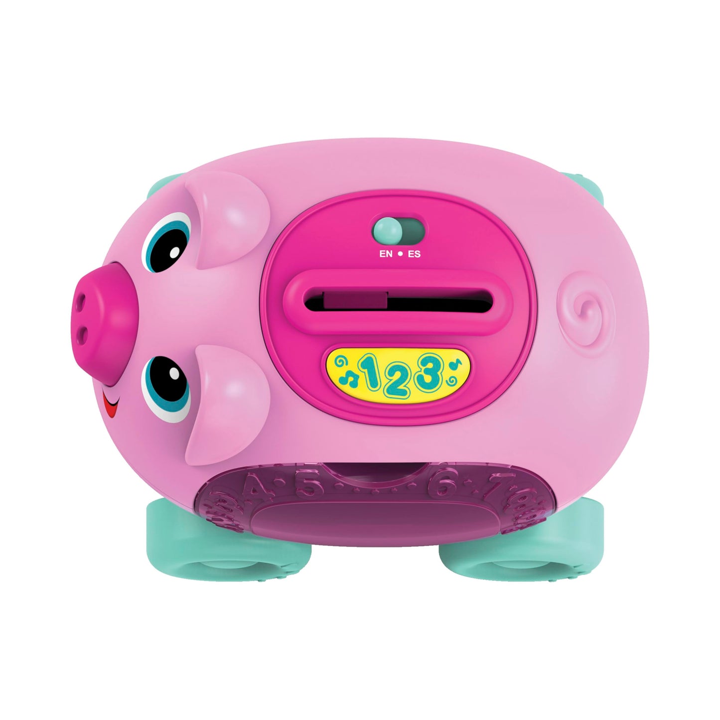 Winfun Pull-Along Pink Counting Piggy Bank - Bilingual English & Spanish Toy for Babies 6+ Months - Interactive Sounds, Lights, Phrases & Music