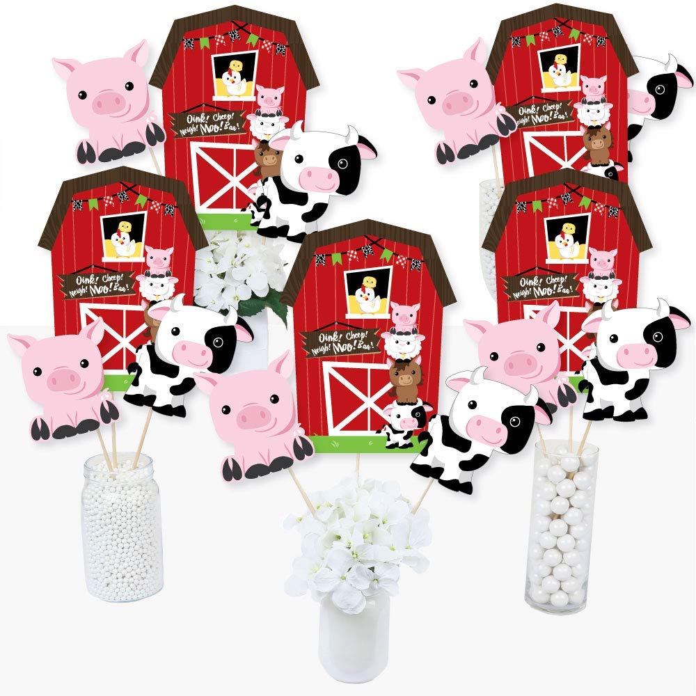 Big Dot of Happiness Farm Animals - Barnyard Baby Shower, Birthday Party Centerpiece Sticks - Table Toppers - Set of 15
