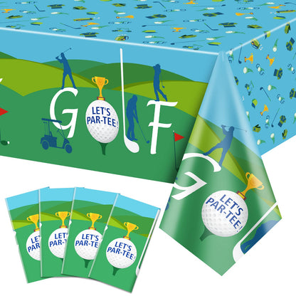 QUERICKY 4 Pack Golf Tablecloths, 51x87" Plastic Disposable Rectangle Table Cover for Golf Party Decorations & Events