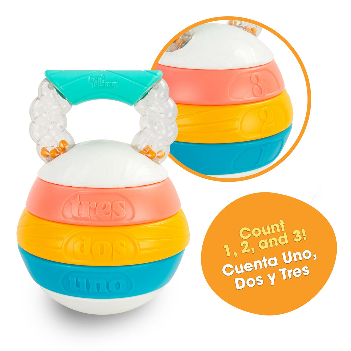 BEBE FUERTE Stack and Count Kettlebell Activity Toy by Robin Arzon - Bilingual Stacking Toys - Baby Workout Toys - Baby and Toddler Gifts for Ages 6