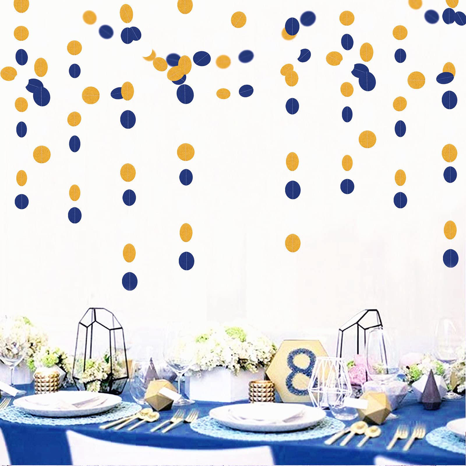 Navy-Blue White-Gold Party-Decorations Streamers Garland - 52Ft Graduation 2026 Glitter Hanging Paper Banner, Men Boy Birthday Nautical Fathers Day