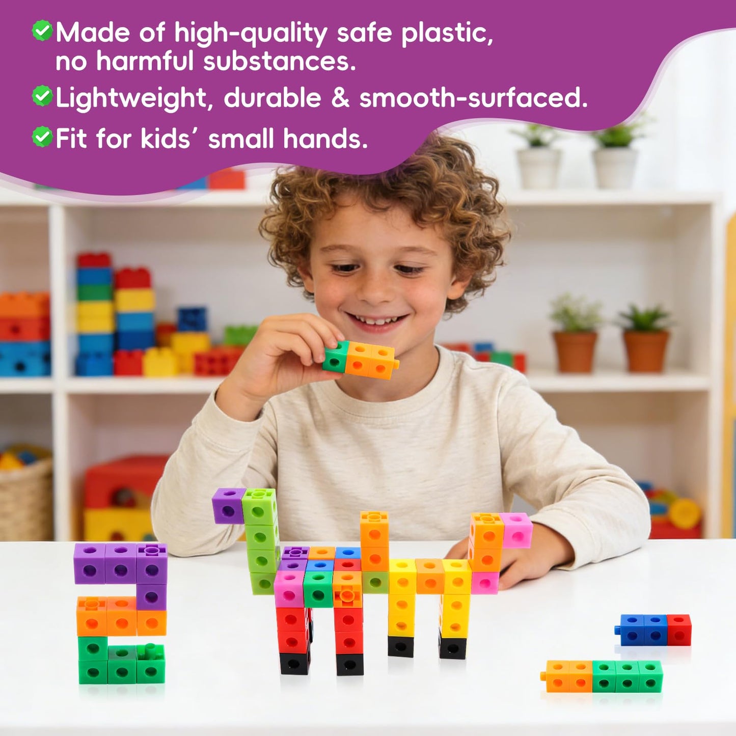 HSDAV 200 Pcs Math Linking Cubes - 10 Colors Connecting Counting Snap Blocks, Math Manipulatives for Early Math & Construction, Educational Toy