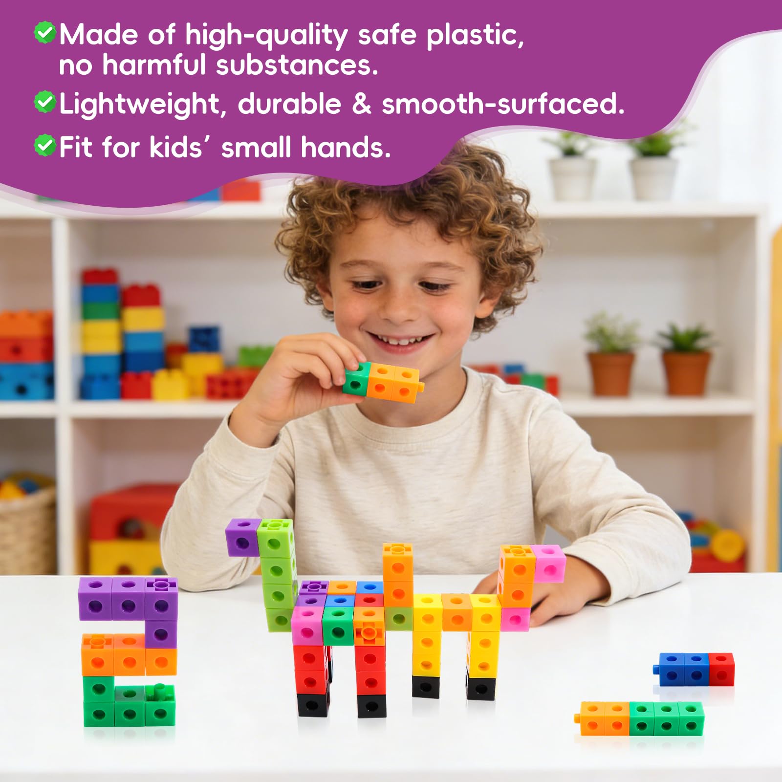 HSDAV 200 Pcs Math Linking Cubes - 10 Colors Connecting Counting Snap Blocks, Math Manipulatives for Early Math & Construction, Educational Toy