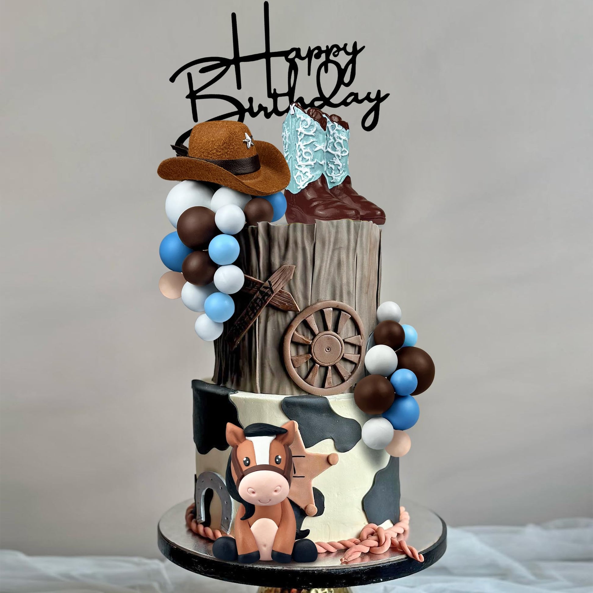 31 PCS Cowboy Cake Decorations Hat Boot Balls and Horse Cake Toppers for Western Theme Birthday Baby Shower Cowboy Cowgirl Party Supplies