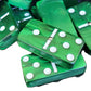Marion Domino Double 6 Green Marbleized Tiles with Spinners, Jumbo Tournament Size in Black Elegant Velvet Bag