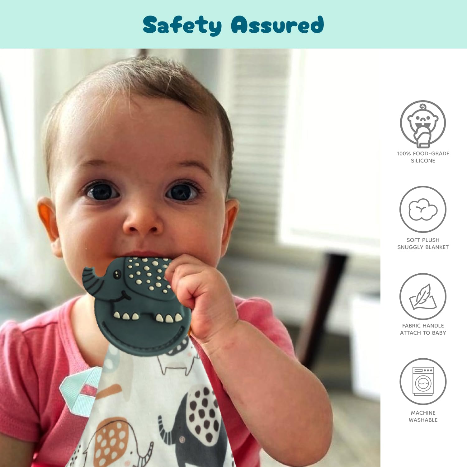 Malarkey Kids Munch-It Blanket: Teether and Cozy Blanket Combo for Teething Babies - Soothe, Snuggle, and Relieve Discomfort! (Earnest Elephant)