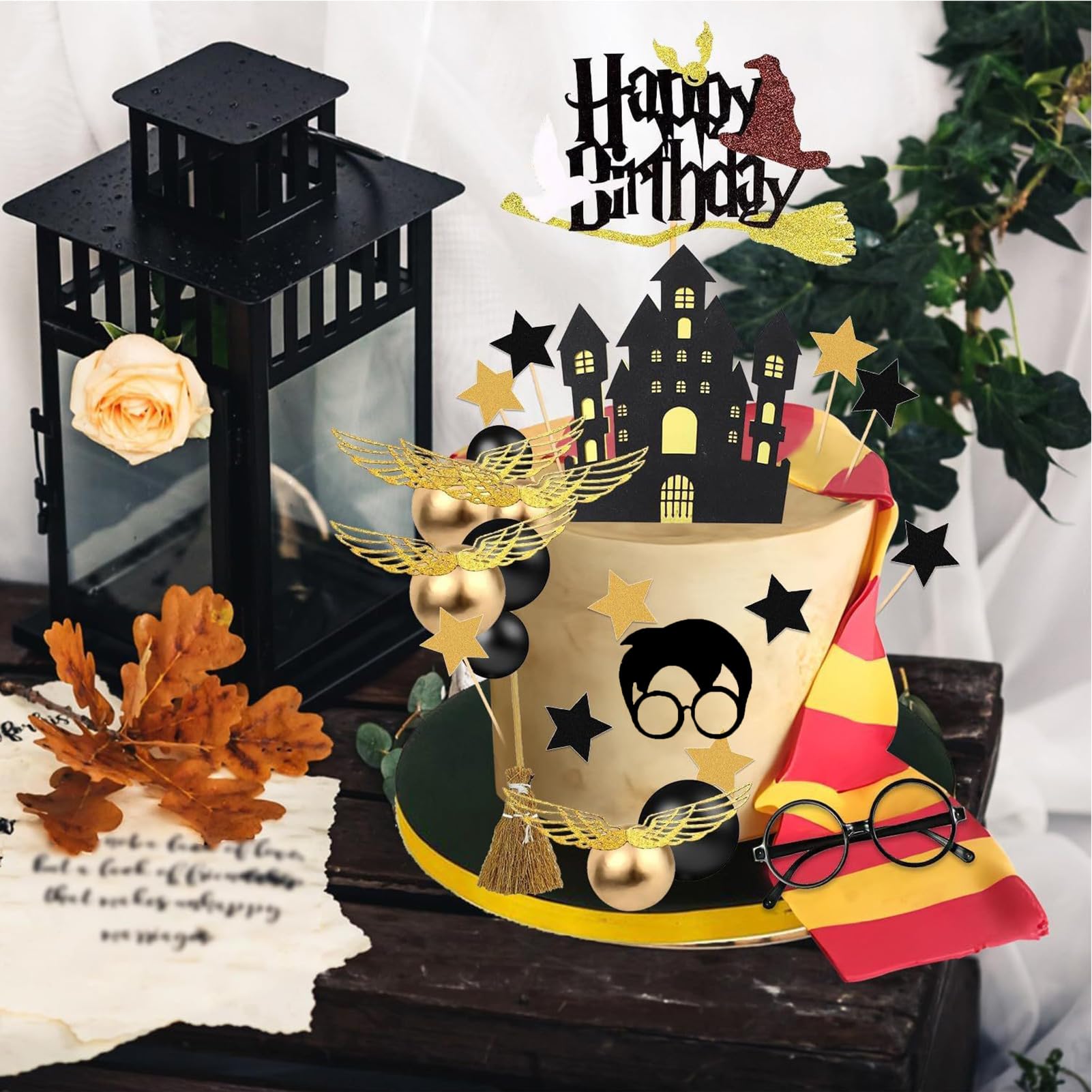 SWIMDOG 26 PCS Wizard Birthday Cake Topper Decorations, Wizard Party Supplies, Glitter Themed Cupcake Decorations