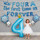 Four the First Time in Forever Banner Foil Balloons 4 year old for 4th Birthday Party Supplies Snowflake Birthday Decors Birthday Party Favors Blue