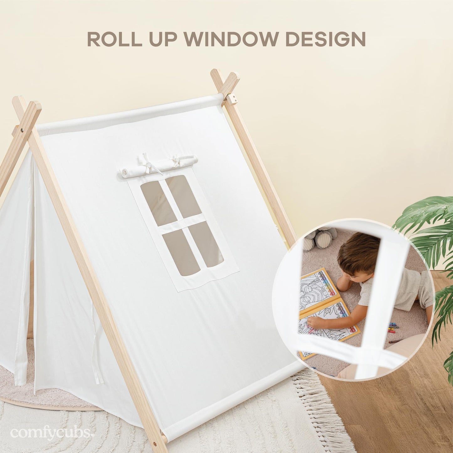 Comfy Cubs Kids Play Tent - Breathable Cotton Teepee for Imaginative Activity - Indoor Canvas Play Tent - Easy Setup, Safe Design, and Spacious Layout