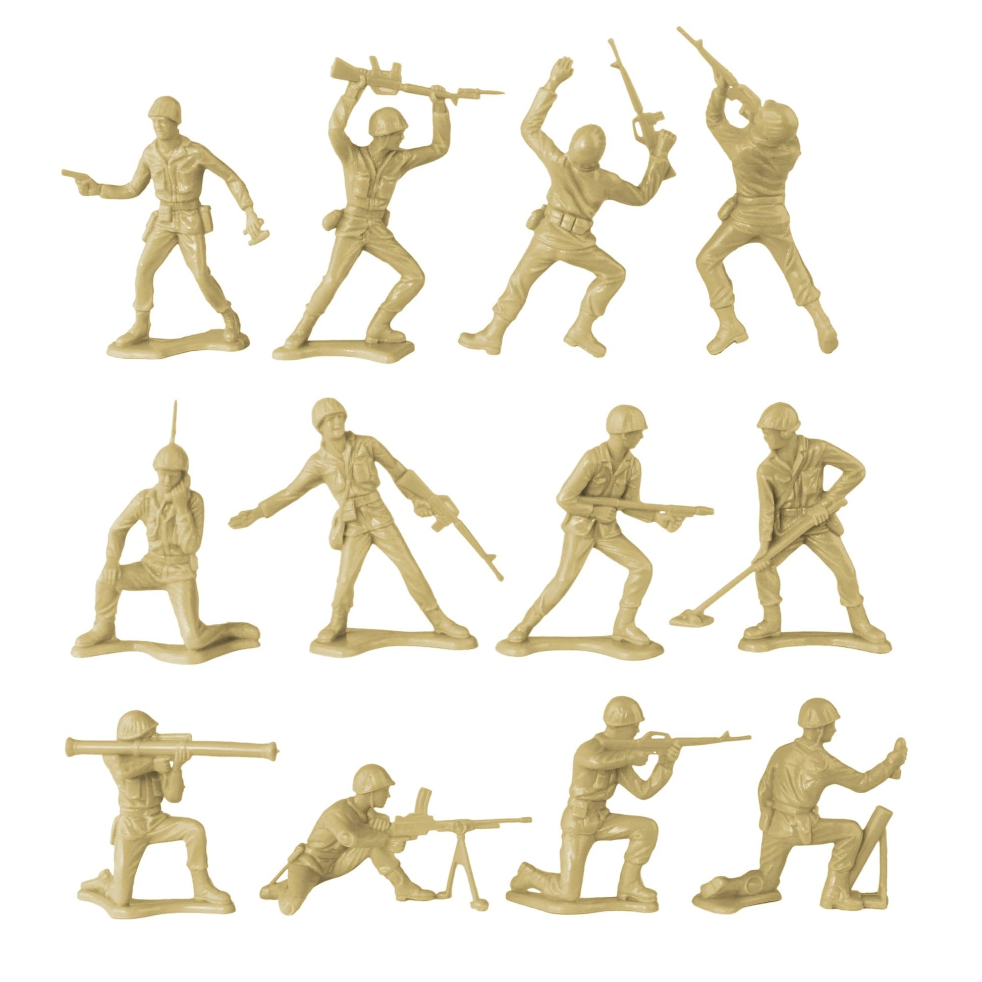 TimMee Plastic Army Men OD Green, Tan & Gray 72pc Soldier Figures - Made in USA