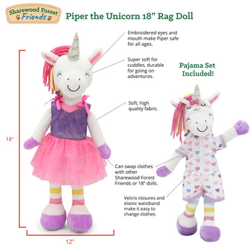 Plushible Soft Baby Doll Unicorn, 18 Inch - Plush Rag Doll with 2 Clothing Sets, My First Plush for Girls, Babies & Infants, Soft Baby Stuffed Toy