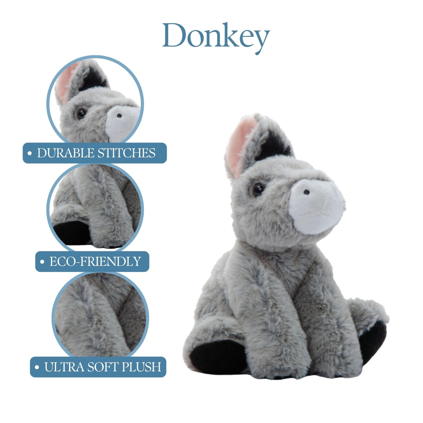 The Petting Zoo Floppy Donkey Stuffed Animal Plushie, Gifts for Kids, Wild Onez Wildlife Animals, Donkey Plush Toy 9 Inches