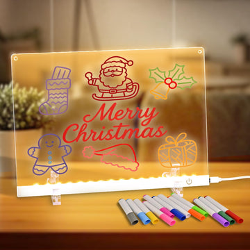 11.8"x8.5" Acrylic Dry Erase Board with Light, Light up Dry Erase Board Brightness Adjustable as Glow Memo LED Letter Message Note Board with Stand