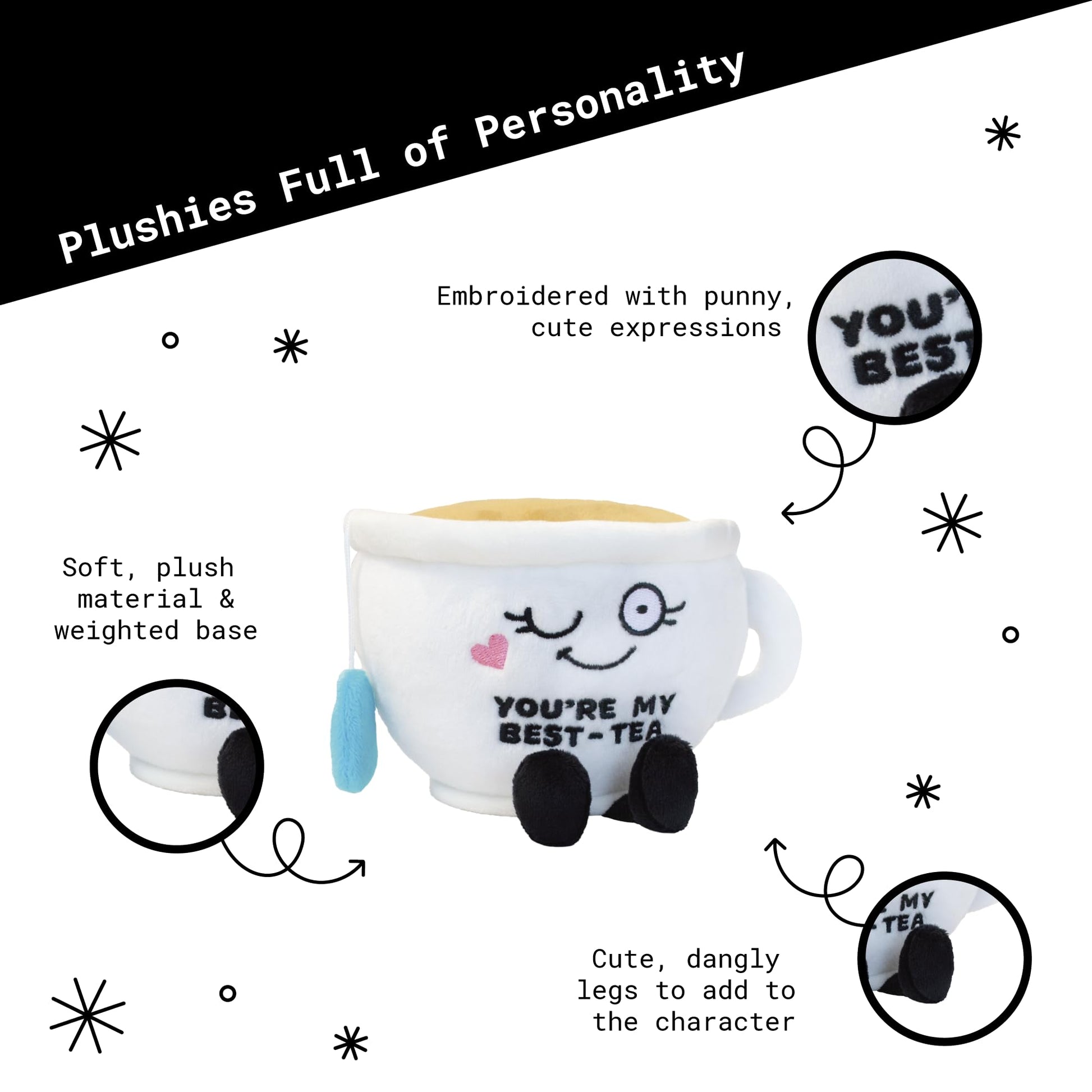 Punchkins Tea Cup Plushie - You're My Best-Tea Punny Teacup Plush, Gift for Best Friend, Food Plush Toy for Gifting