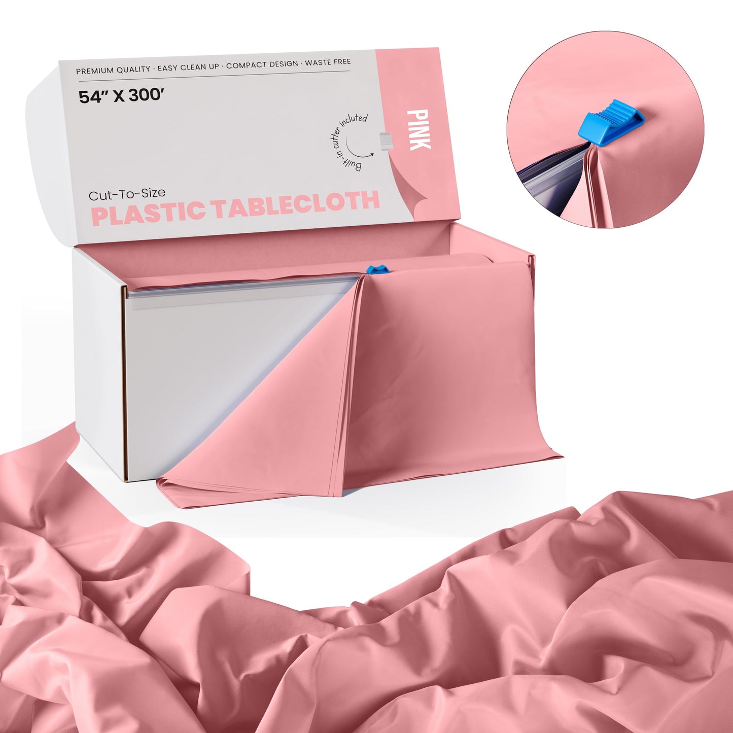 Exquisite Party Solids 54 Inch X 300 Feet Pink Plastic Table Cover Roll in A Cut - to - Size Box with Convenient Slide Cutter. Cuts Up to 36 Rectangle