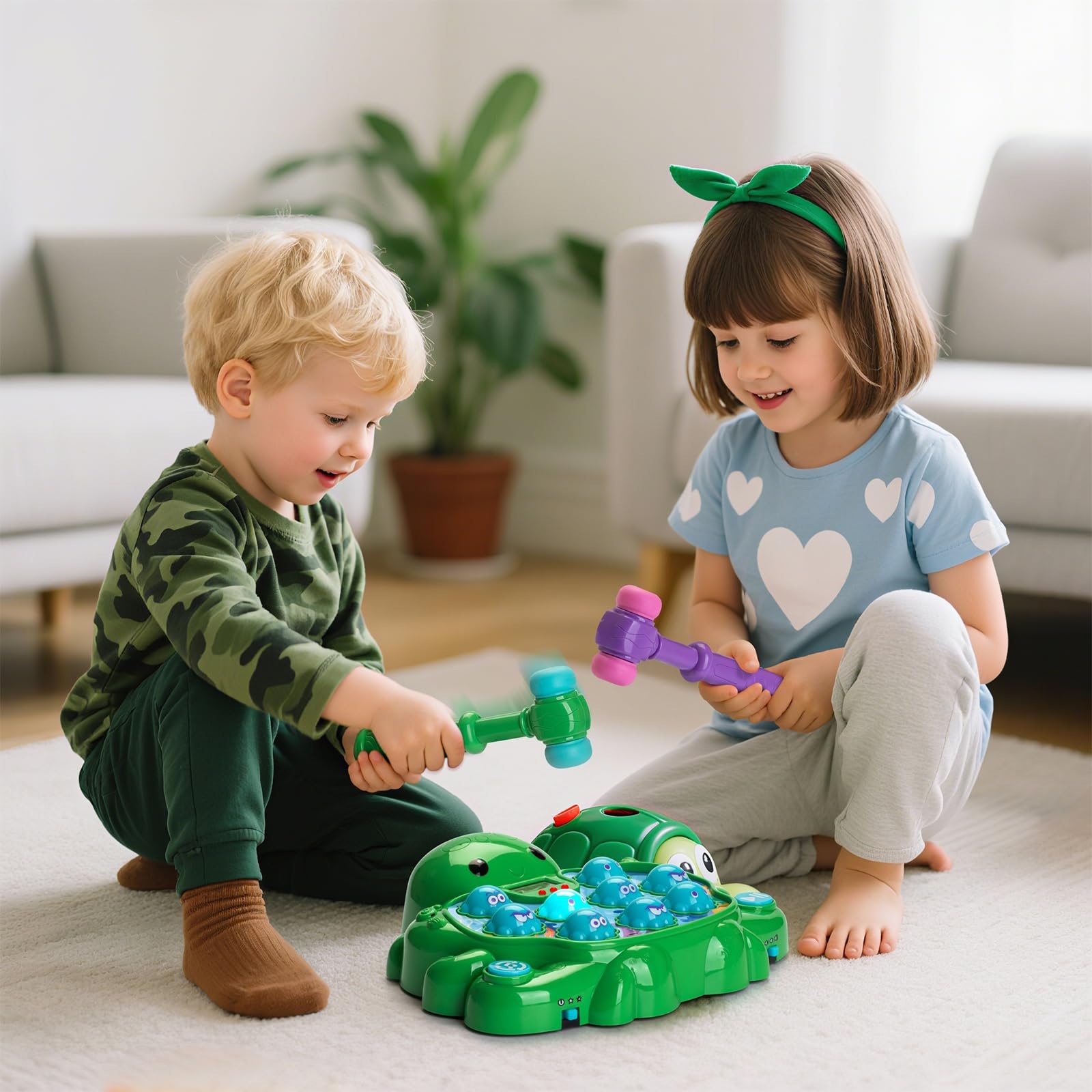 Veoasis Interactive Whack A Octopus Game for Ages 2-4,Educational Toddlers Toys for 2 3 4 5 6 Year Old Boys Girls, Green, Digital Display, Silent