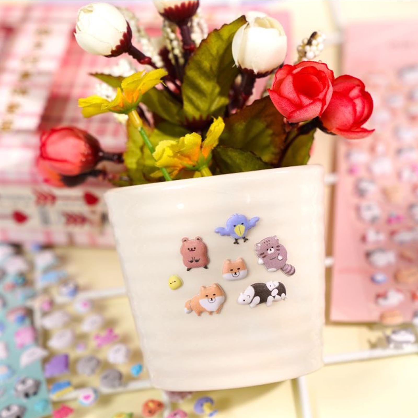 Cute Mini Puffy Stickers 600?, 3D Tiny Micro Bulk Sticker Set for Kids Girls and Adults Includes Cartoon Animals Cats Dogs Penguins Birds for Phone