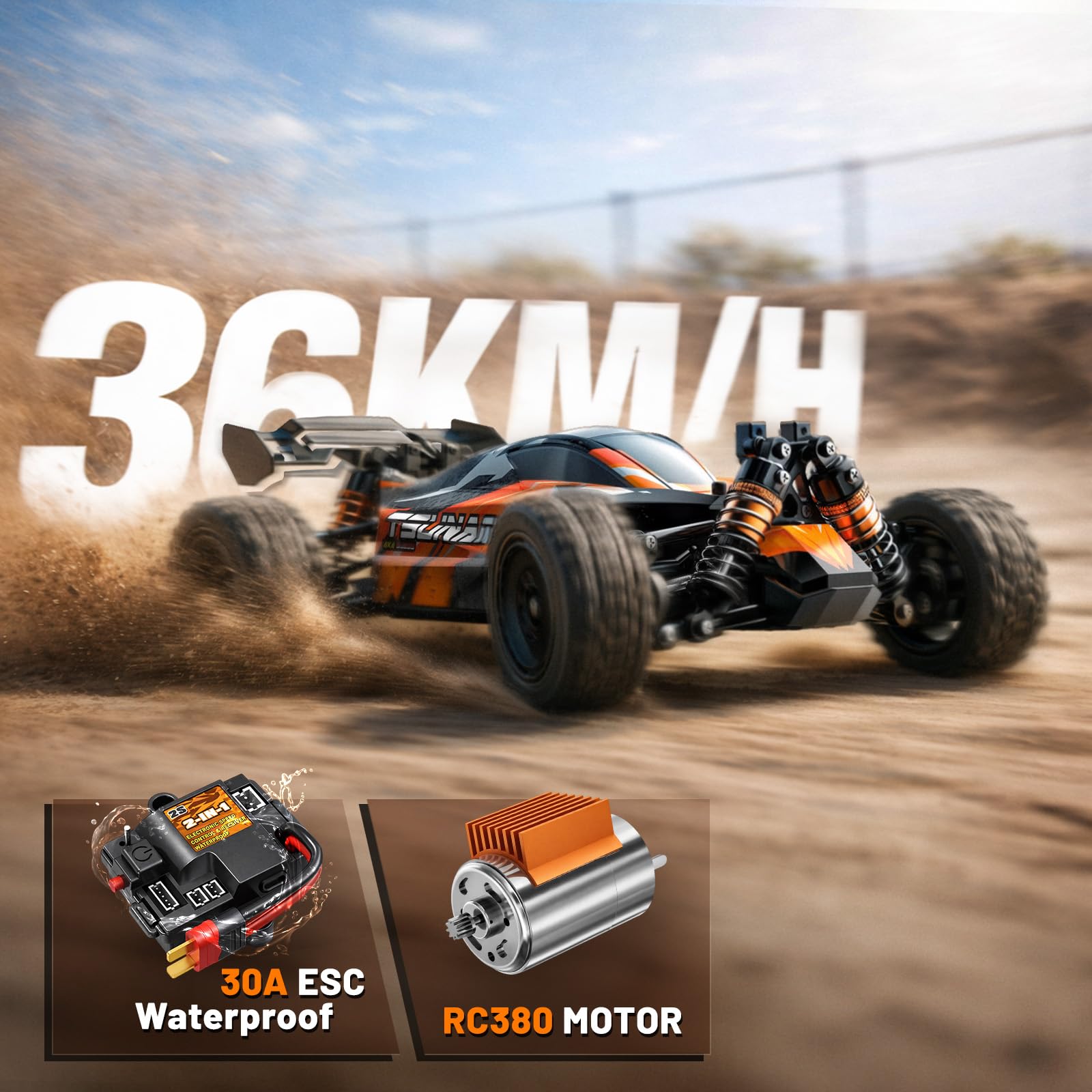 RC Cars 1:18 High-Speed RC Off-Road Truck for Adults & Boys,36KM/H RC Car with Metal Drivetrain, Dual Rechargeable Batteries, Splash-Proof