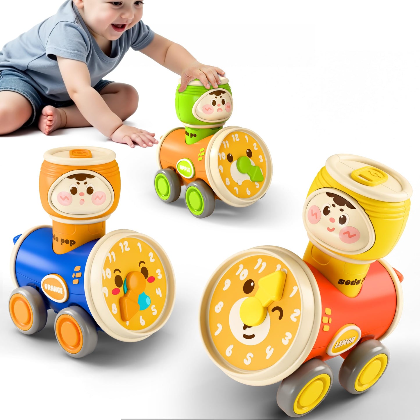 iPlay, iLearn Press to Go Car Toys Set for Toddlers 1-3, Baby Push Go Friction Racing Cars, Infant Play Vehicle Set, 1st Birthday Gifts for 6-9-12-18