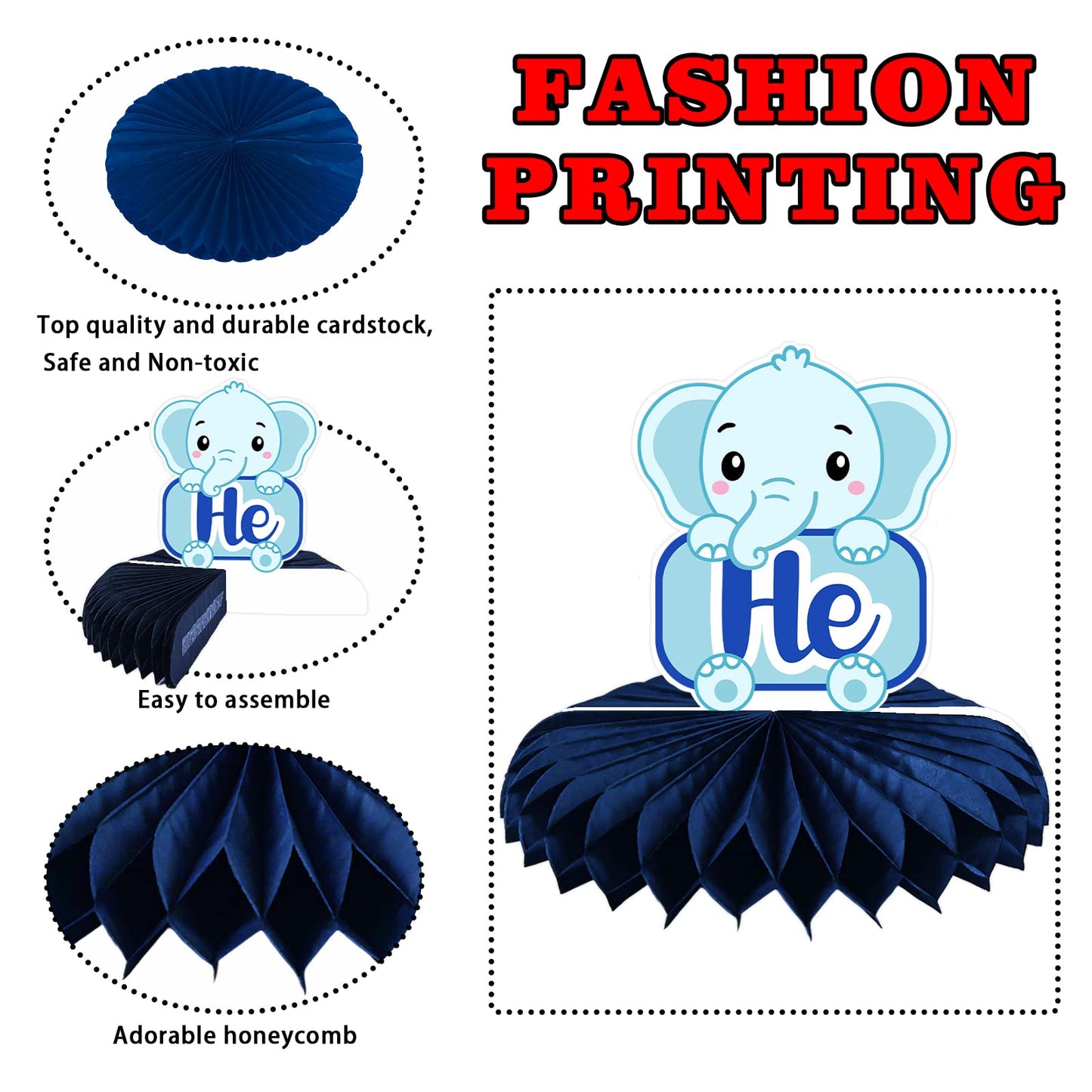 He or She Cute Elephant Honeycomb Centerpieces Animal Theme Decorations Decor for Gender Reveal Party Boy or Girl Party Pregnancy Announcement Baby