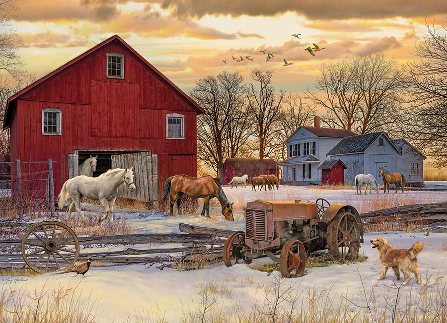 Cobble Hill 1000 Piece Puzzle - Winter on the Farm - Sample Poster Included