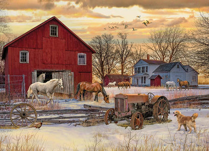 Cobble Hill 1000 Piece Puzzle - Winter on the Farm - Sample Poster Included